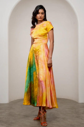 Maxi Dress for Contemporary Wear - Multicolor Siro Ova Contrast by Advait