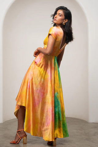 Maxi Dress for Contemporary Wear - Multicolor Siro Ova Contrast by Advait