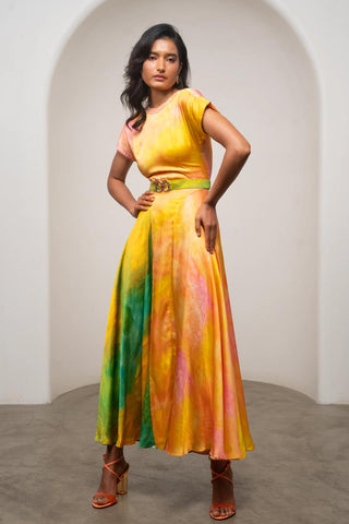Maxi Dress for Contemporary Wear - Multicolor Siro Ova Contrast by Advait