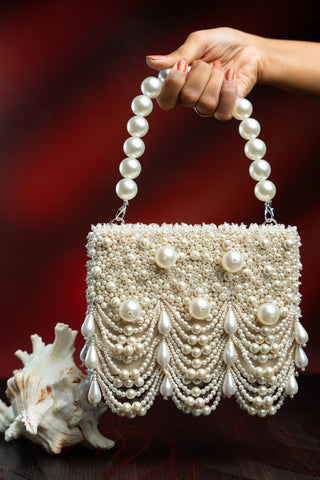 Bridal Clutch Bag Indian Wedding – Oyster Kasse White by Nayaab by Sonia