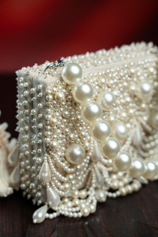 Bridal Clutch Bag Indian Wedding – Oyster Kasse White by Nayaab by Sonia