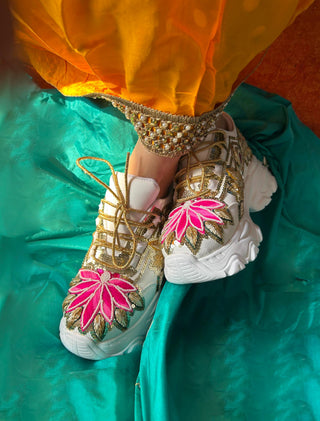 Multicolor vibrant lotus zardosi sneakers