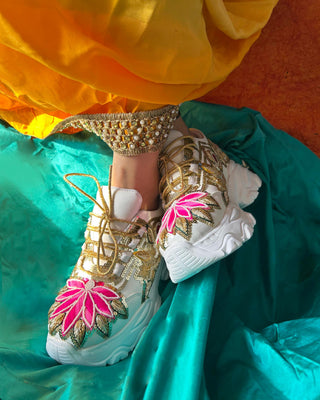 Multicolor vibrant lotus zardosi sneakers