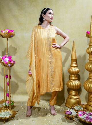 Yellow asymmetric kurta and pants
