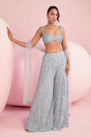 Sharara Set For Indian Wedding - Blue Solene Sharara Set by Prevasu