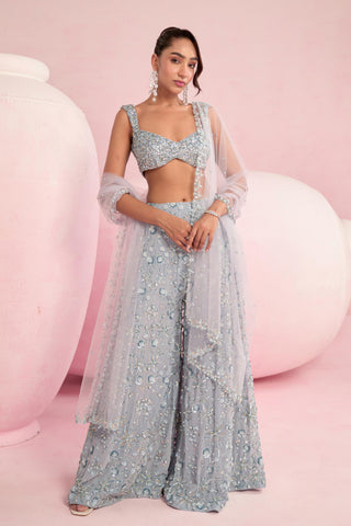 Sharara Set For Indian Wedding - Blue Solene Sharara Set by Prevasu