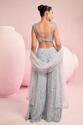 Sharara Set For Indian Wedding - Blue Solene Sharara Set by Prevasu