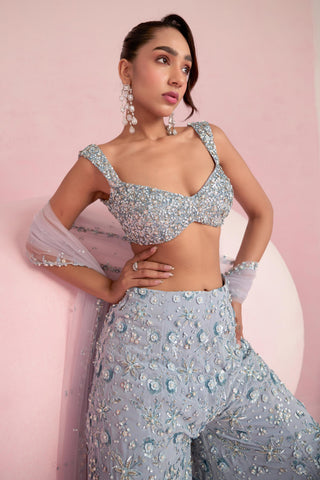 Sharara Set For Indian Wedding - Blue Solene Sharara Set by Prevasu
