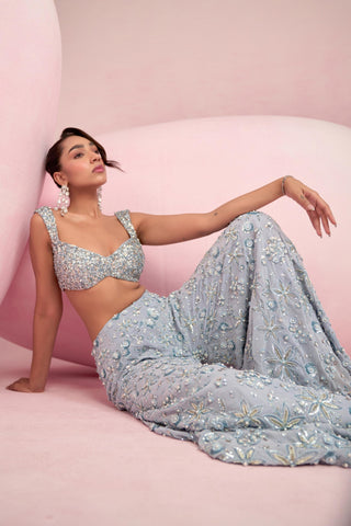 Sharara Set For Indian Wedding - Blue Solene Sharara Set by Prevasu