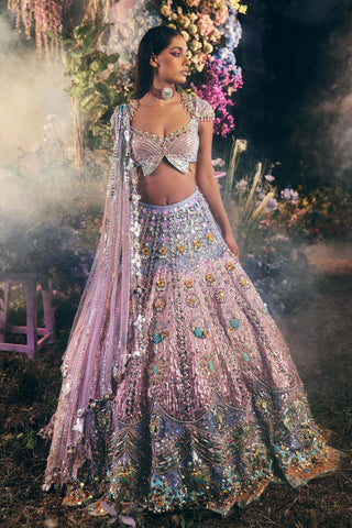 Lehenga Set Indian Wedding - Purple Ballad Bride Titania Appliqué Butterfly by Papa Don't Preach