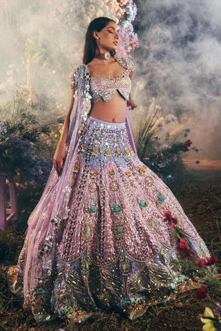 Lehenga Set Indian Wedding - Purple Ballad Bride Titania Appliqué Butterfly by Papa Don't Preach