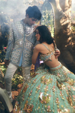 Lehenga Set Indian Wedding - Green Ballad Bride Celeste Lotus by Papa Don't Preach