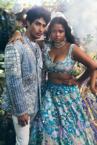 Lehenga Set Indian Wedding - Blue cerulean beauty by Papa Don't Preach