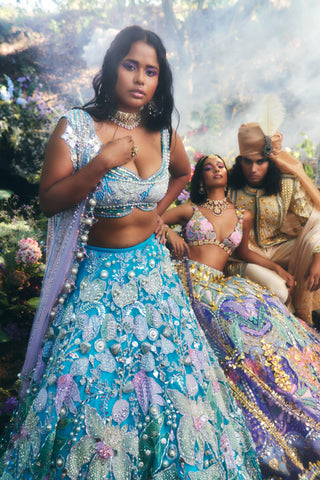 Lehenga Set Indian Wedding - Blue cerulean beauty by Papa Don't Preach