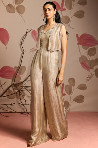 Gold peony under bloom jumpsuit set