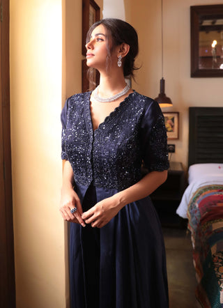 Navy embroidered tunic gown and bottoms 2XL / blue / women Navy embroidered tunic gown and bottoms 2XL / blue / women