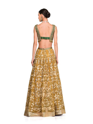 Green gold embroidered lehenga set