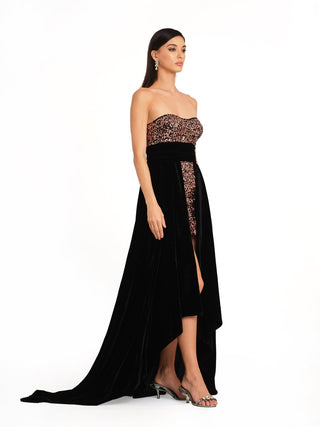 Black rose gold embroidered gown xl / Black / women Black rose gold embroidered gown xl / Black / women
