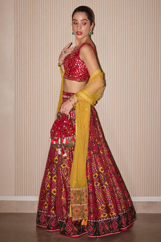 Lehenga Set for Indian Weddings – Red Patola Mirror Work by Twenty Nine