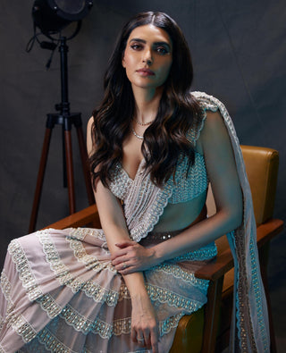 Saree for Wedding Ceremony – Pink Piroi Chandelier Pearl Drop by Vvani By Vani Vats