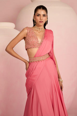 Lehenga Saree For Indian Wedding - Pink Solene Lehenga Saree by Prevasu