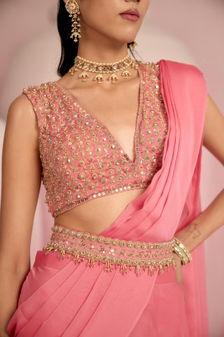 Lehenga Saree For Indian Wedding - Pink Solene Lehenga Saree by Prevasu