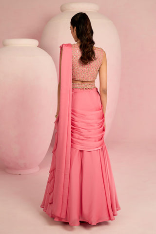 Lehenga Saree For Indian Wedding - Pink Solene Lehenga Saree by Prevasu
