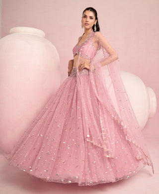 Lehenga Set For Indian Wedding - Pink Solene Silk Lehenga Set by Prevasu