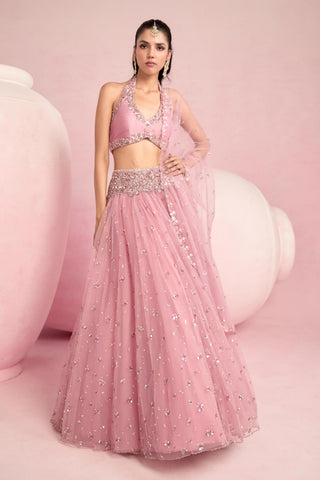 Lehenga Set For Indian Wedding - Pink Solene Silk Lehenga Set by Prevasu