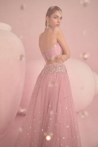 Lehenga Set For Indian Wedding - Pink Solene Silk Lehenga Set by Prevasu