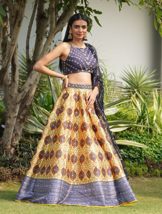 Iqra navy and yellow lehenga set
