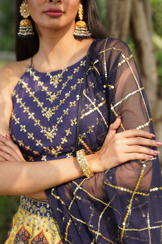 Iqra navy and yellow lehenga set