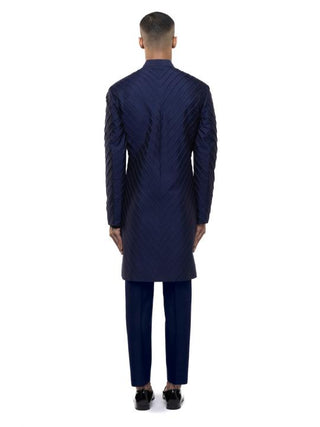 Navy Blue Pleated Sherwani Set