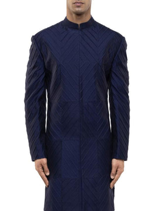 Navy Blue Pleated Sherwani Set