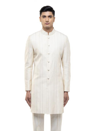 Off-White Pleated Sherwani Set
