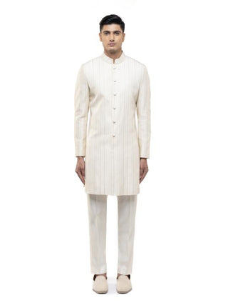 Off-White Pleated Sherwani Set