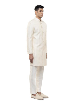 Off-White Pleated Sherwani Set