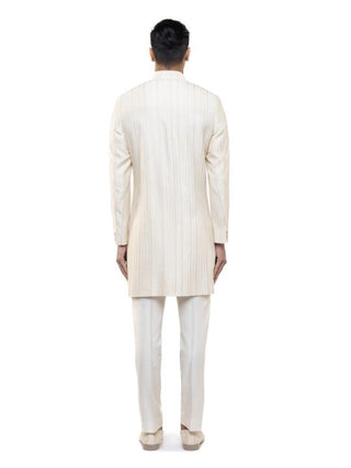 Off-White Pleated Sherwani Set