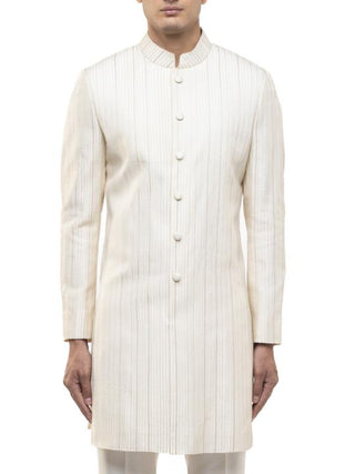 Off-White Pleated Sherwani Set
