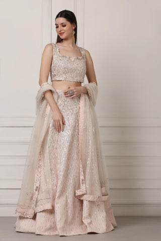 Light pink sequin and swarovski embellished lehenga set