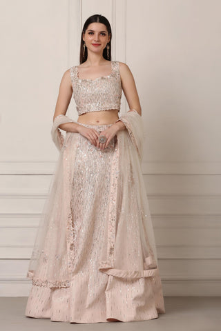 Light pink sequin and swarovski embellished lehenga set