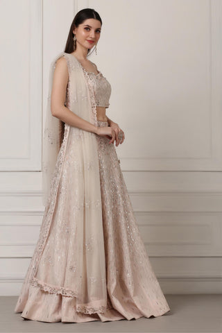 Light pink sequin and swarovski embellished lehenga set