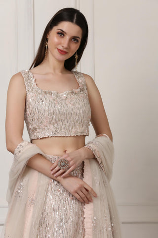 Light pink sequin and swarovski embellished lehenga set