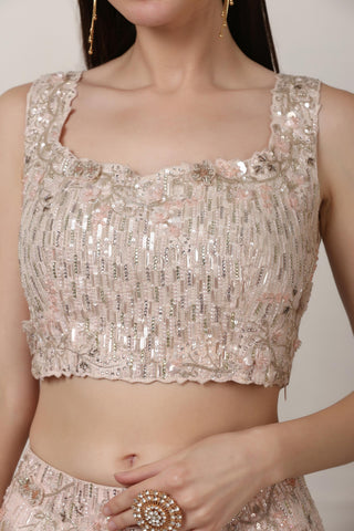 Light pink sequin and swarovski embellished lehenga set