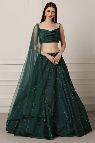 Green draped lehanga set