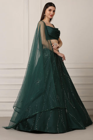 Green draped lehanga set