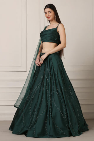 Green draped lehanga set