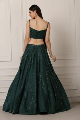 Green draped lehanga set