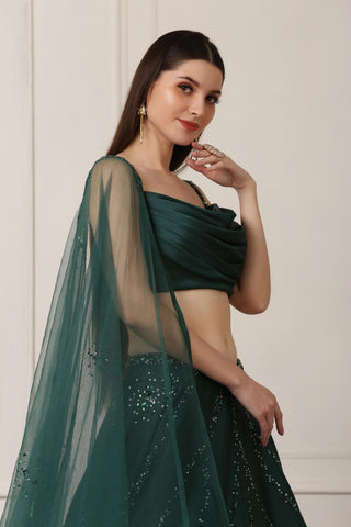 Green draped lehanga set
