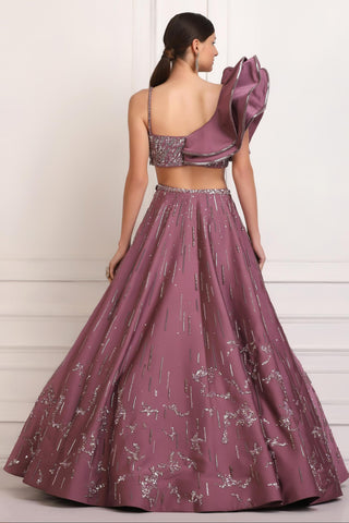 Purple sequin embellished crop top skirt set